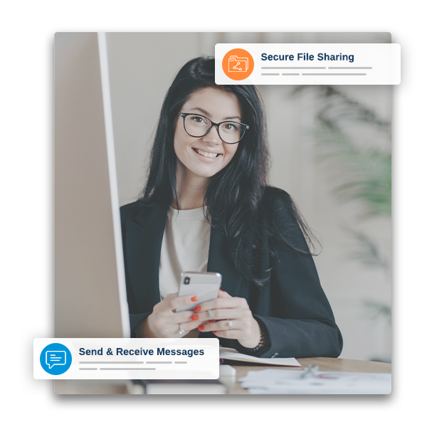 Conveyancer using communicate on her mobile device.
